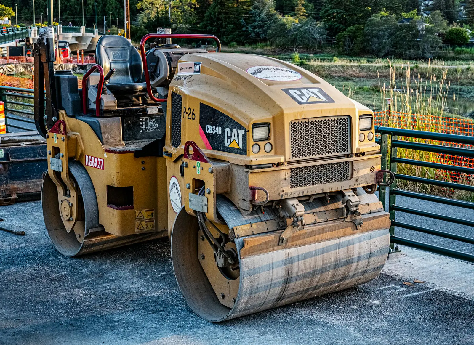 Heavy paving machinery on a commercial site